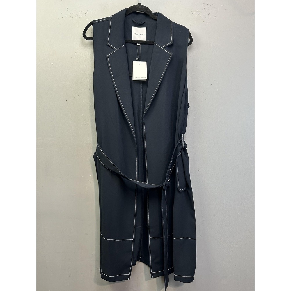 Gibson Latimer Vest Womens XL Blue Trench Coat Belted Collared Pockets